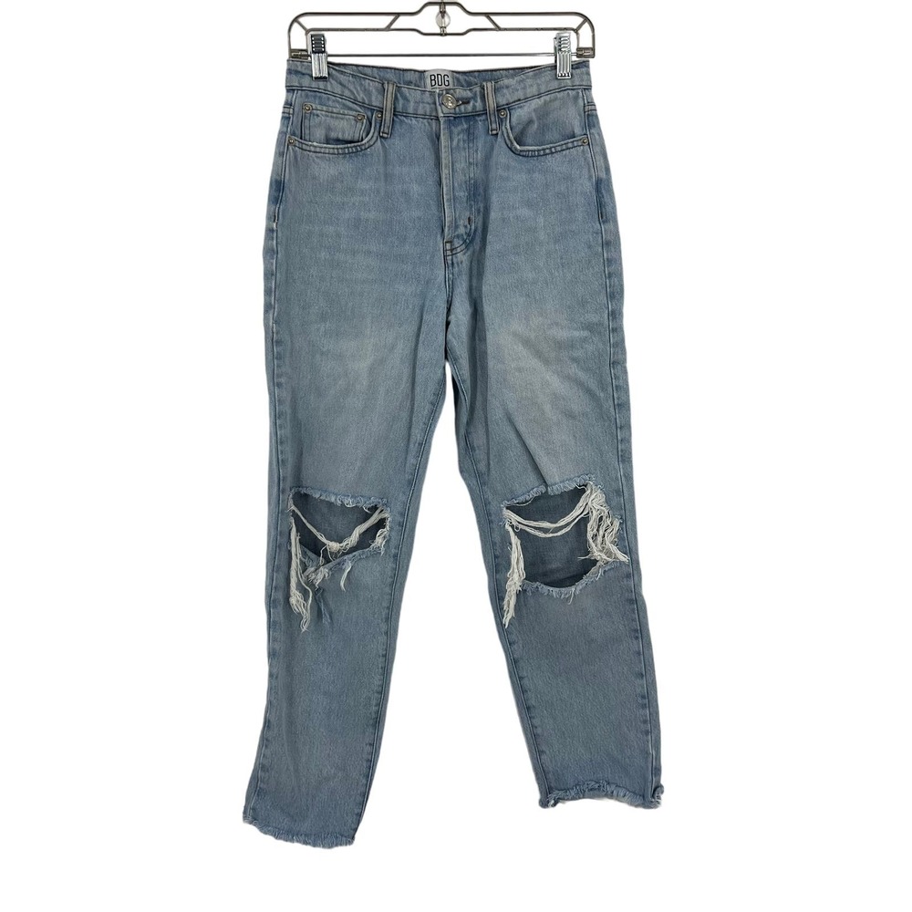 Urban Outfitters BDG Light‎ Wash Distressed Fringe Slim Straight Jeans 27 Waist